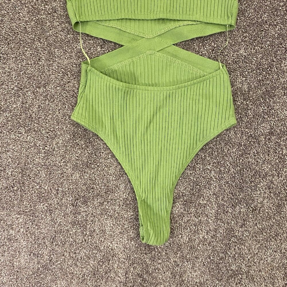 Zara Lime Green Ribbed Crisscross Bodysuit - Picture 10 of 16